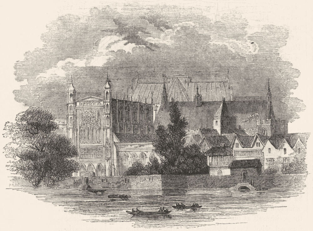 LONDON. Houses of Parliament, river. Temp Charles II 1845 old antique print